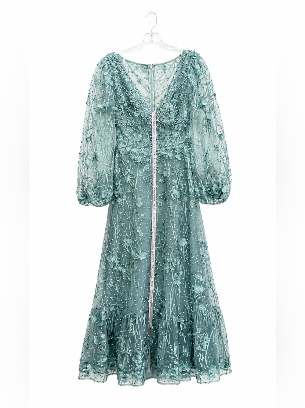 Embroidered V-Neck Maxi Dress in Sage Green - Picture 4 of 6